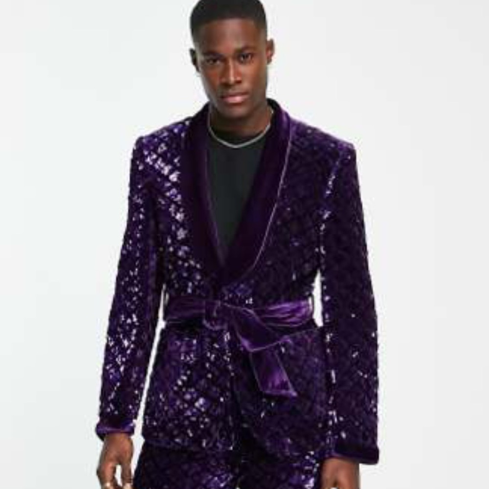 ASOS Deep Purple Quilted Velvet Suit